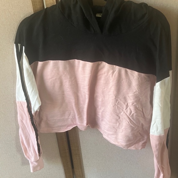 Zaprada  Pink, Black, and White Colorblock cropped Hoodie large - Picture 1 of 4